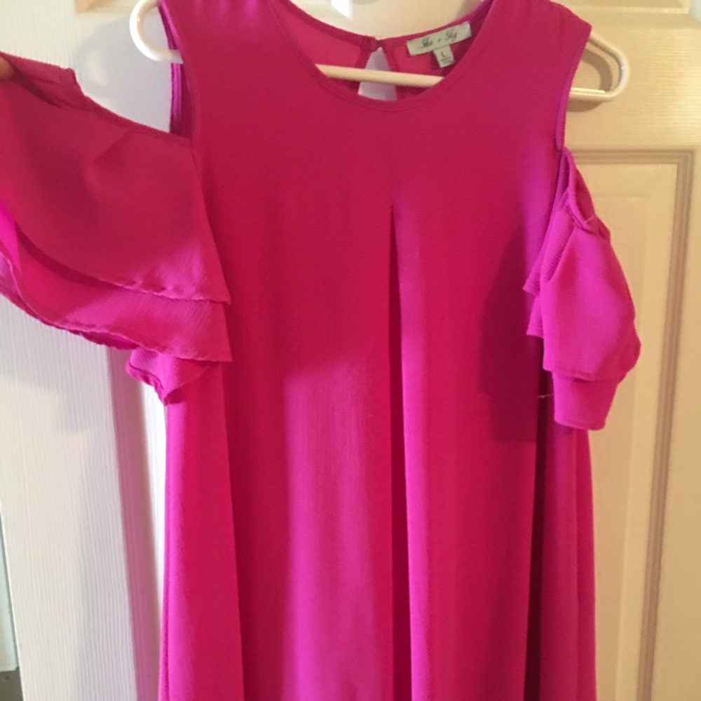 Hot pink cold shoulder dress